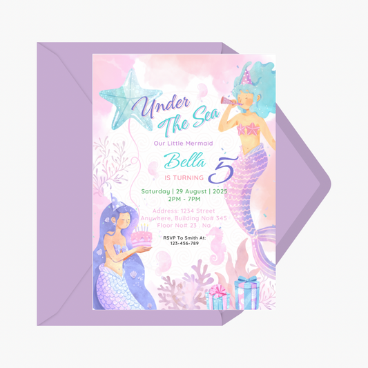 Under The Sea Birthday Invitation Pink