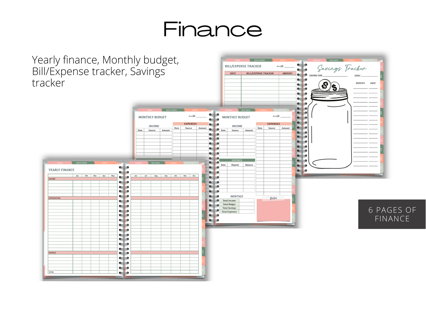 Undated Pink & Green Themed Digital Planner